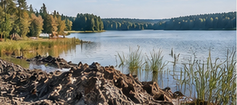 Ruoppausmassat läjitettynä rannan läheisyyteen